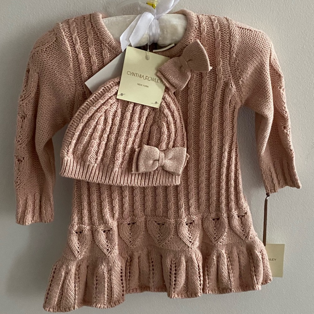 Cynthia Rowley knit pink dress & hat set